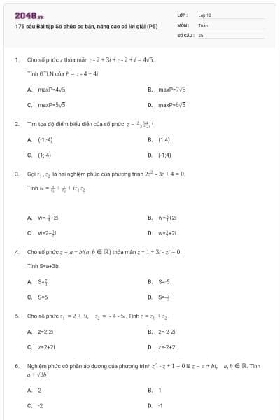175 câu  Bài tập Số phức cơ bản, nâng cao có lời giải (P5)