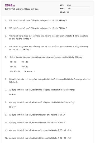 Bài 10: Tính chất chia hết của một tổng