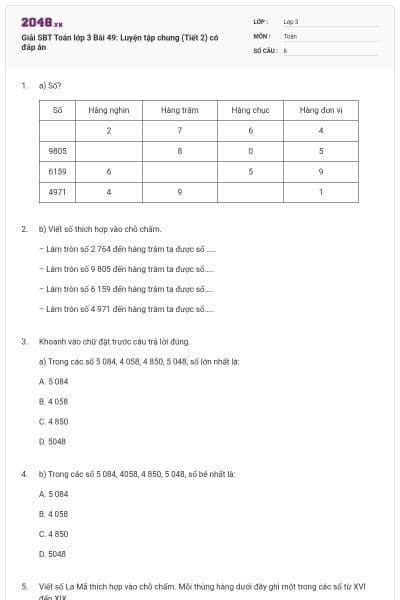 Giải SBT Toán lớp 3 Bài 49: Luyện tập chung (Tiết 2) có đáp án