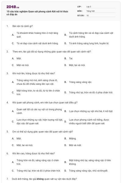 10 câu trắc nghiệm Quan sát phong cảnh Kết nối tri thức có đáp án