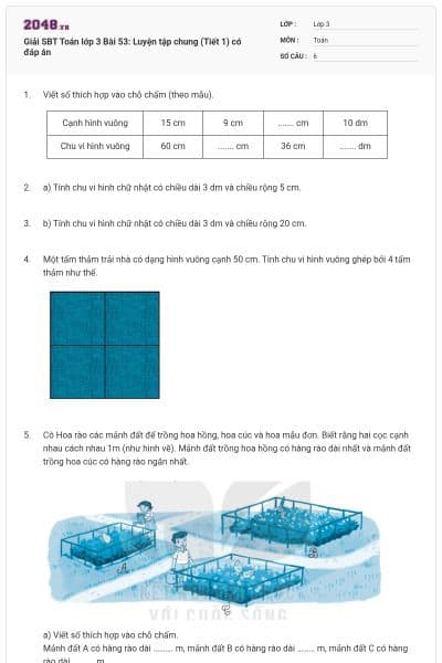 Giải SBT  Toán lớp 3 Bài 53: Luyện tập chung (Tiết 1) có đáp án