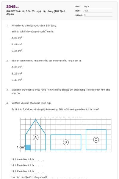 Giải SBT  Toán lớp 3 Bài 53: Luyện tập chung (Tiết 2) có đáp án