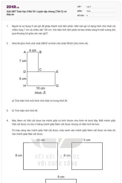Giải SBT  Toán lớp 3 Bài 53: Luyện tập chung (Tiết 3) có đáp án