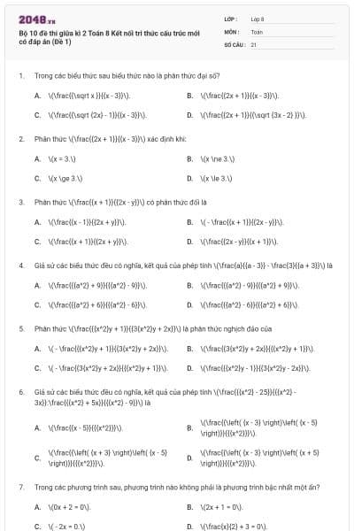 Bộ 10 đề thi giữa kì 2 Toán 8 Kết nối tri thức cấu trúc mới có đáp án (Đề 1)