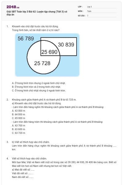 Giải SBT Toán lớp 3 Bài 62: Luyện tập chung (Tiết 3) có đáp án