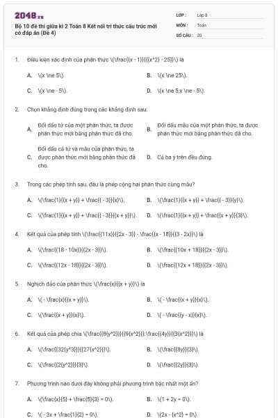 Bộ 10 đề thi giữa kì 2 Toán 8 Kết nối tri thức cấu trúc mới có đáp án (Đề 4)