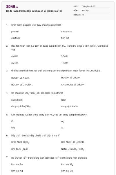 Bộ đề luyện thi Hóa Học cực hay có lời giải (đề số 10)
