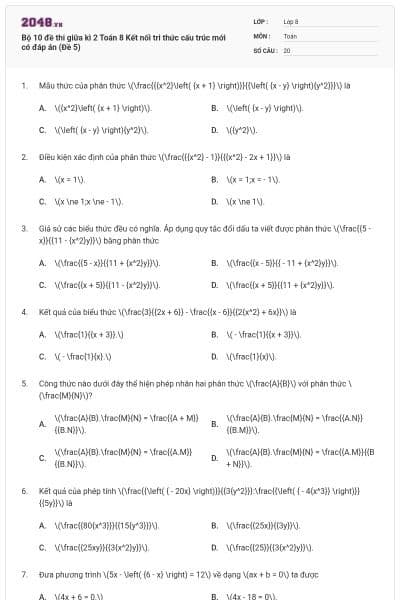 Bộ 10 đề thi giữa kì 2 Toán 8 Kết nối tri thức cấu trúc mới có đáp án (Đề 5)