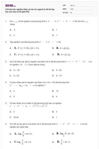 234 bài trắc nghiệm Hàm số mũ và Logarit từ đề thi Đại học cực hay có lời giải (P6)