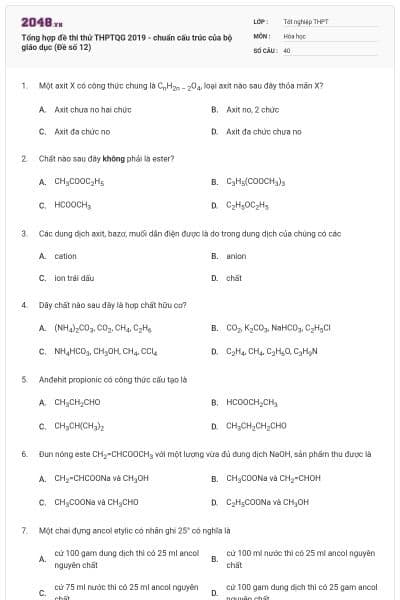 Tổng hợp đề thi thử THPTQG 2019 - chuẩn cấu trúc của bộ giáo dục (Đề số 12)