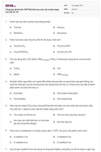 Tổng hợp đề thi thử THPTQG Hóa học mức độ cơ bản nâng cao (đề số 13)