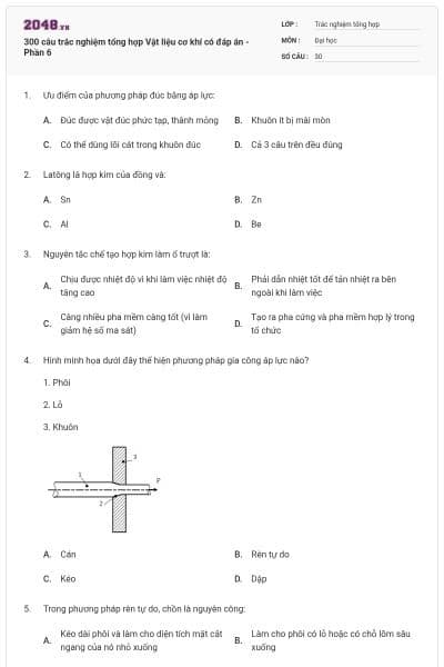 300 câu trắc nghiệm tổng hợp Vật liệu cơ khí có đáp án - Phần 6