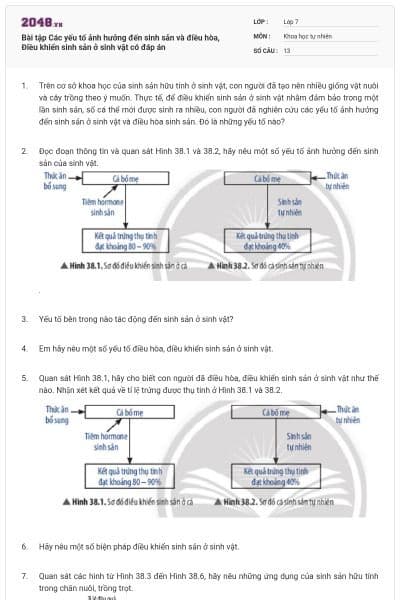 Bài tập Các yếu tố ảnh hưởng đến sinh sản và điều hòa, Điều khiển sinh sản ở sinh vật có đáp án