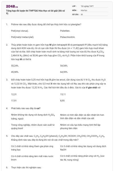 Tổng hợp đề luyện thi THPTQG Hóa Học có lời giải (Đề số 9)