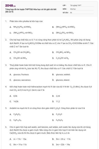Tổng hợp đề ôn luyện THPTQG Hóa học có lời giải chi tiết (Đề số 9)