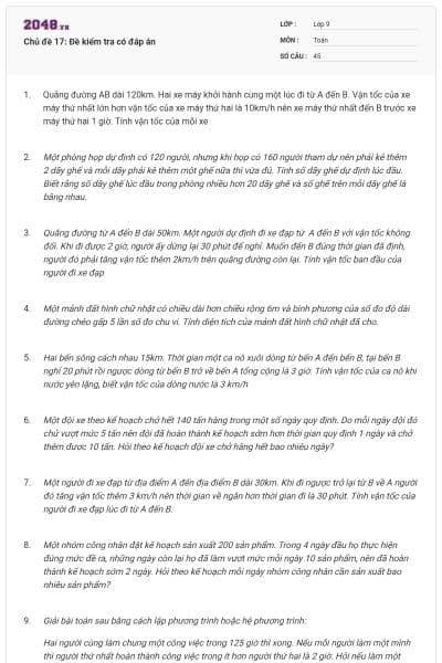 Chủ đề 17: Đề kiểm tra có đáp án