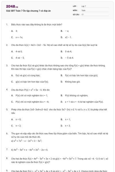 Giải SBT Toán 7 Ôn tập chương 7 có đáp án