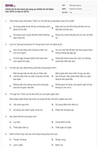 (2025) Đề thi thử Đánh giá năng lực ĐHQG Hồ Chí Minh năm 2025 có đáp án (Đề 6)