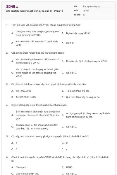 320 câu trắc nghiệm Luật hình sự có đáp án - Phần 10