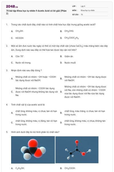70 bài tập Khoa học tự nhiên 9 Acetic Acid có lời giải (Phần 2)