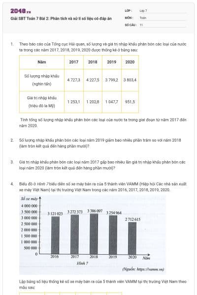 Giải SBT Toán 7 Bài 2: Phân tích và xử lí số liệu có đáp án