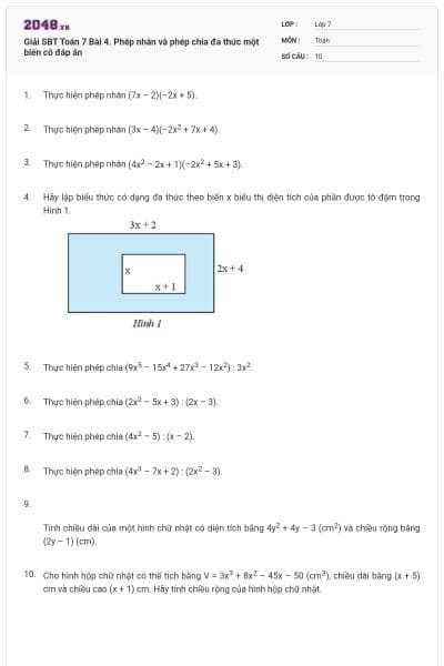 Giải SBT Toán 7 Bài 4. Phép nhân và phép chia đa thức một biến có đáp án