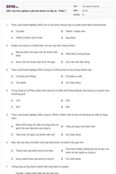 500+ câu trắc nghiệm Luật kinh doanh có đáp án - Phần 7
