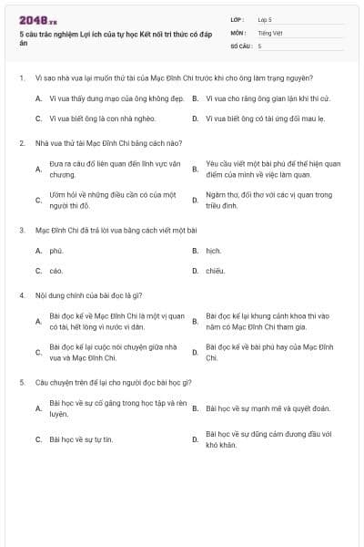 5 câu trắc nghiệm Lợi ích của tự học Kết nối tri thức có đáp án