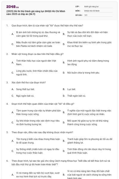 (2025) Đề thi thử Đánh giá năng lực ĐHQG Hồ Chí Minh năm 2025 có đáp án (Đề 9)