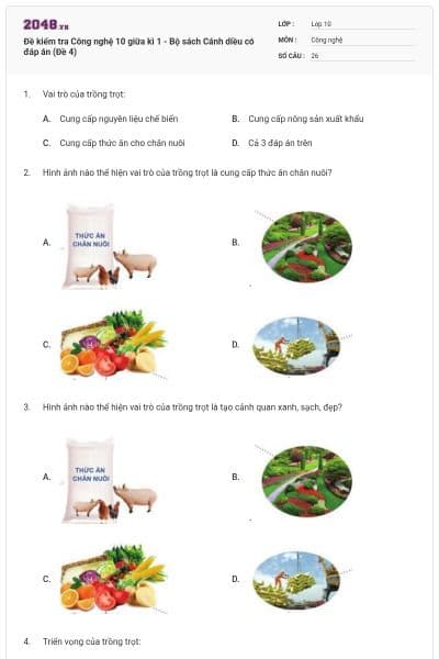 Đề kiểm tra Công nghệ 10 giữa kì 1 - Bộ sách Cánh diều có đáp án (Đề 4)