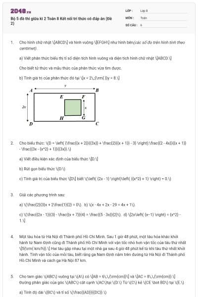 Bộ 5 đề thi giữa kì 2 Toán 8 Kết nối tri thức có đáp án (Đề 2)