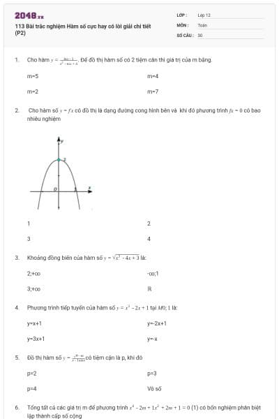 113 Bài trắc nghiệm Hàm số cực hay có lời giải chi tiết (P2)