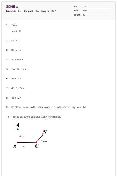 Một phần năm – Giờ phút – Xem đồng hồ - Đề 1