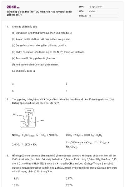 Tổng hợp đề thi thử THPTQG môn Hóa Học hay nhất có lời giải (Đề số 7)