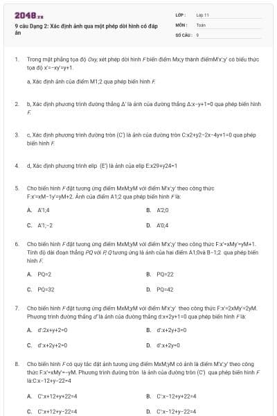 9 câu Dạng 2: Xác định ảnh qua một phép dời hình có đáp án