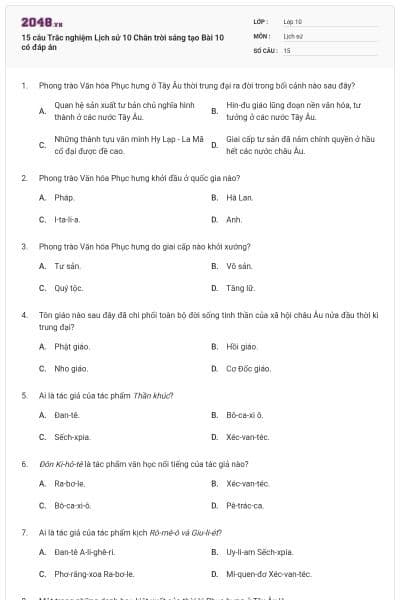 15 câu Trắc nghiệm Lịch sử 10 Chân trời sáng tạo Bài 10 có đáp án