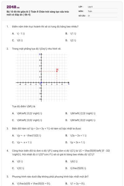Bộ 10 đề thi giữa kì 2 Toán 8 Chân trời sáng tạo cấu trúc mới có đáp án ( Đề 4)