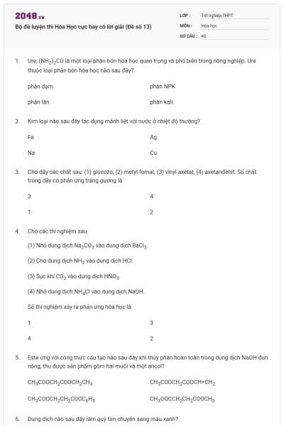Bộ đề luyện thi Hóa Học cực hay có lời giải (Đề số 13)