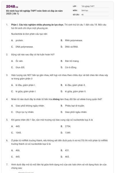 Đề minh họa tốt nghiệp THPT môn Sinh có đáp án năm 2025 ( Đề 1)