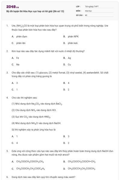 Bộ đề luyện thi Hóa Học cực hay có lời giải (Đề số 13)