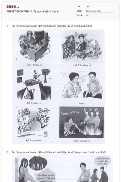 Giải SBT GDCD 7 Bài 10. Tệ nạn xã hội có đáp án