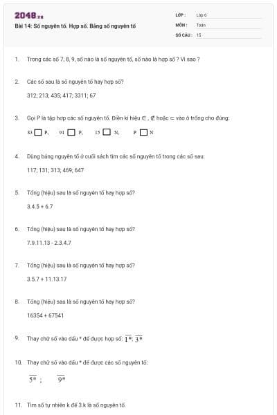 Bài 14: Số nguyên tố. Hợp số. Bảng số nguyên tố