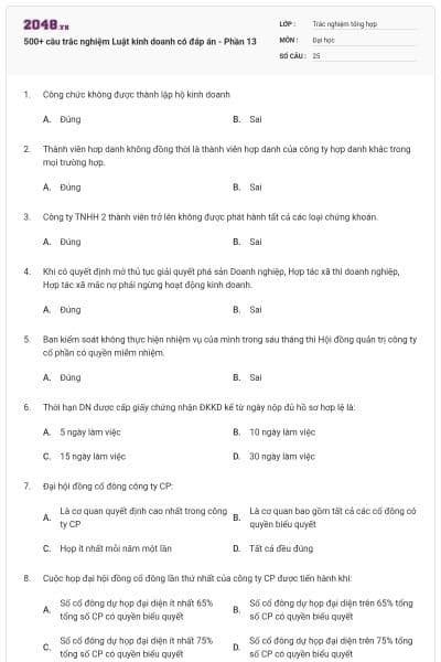 500+ câu trắc nghiệm Luật kinh doanh có đáp án - Phần 13