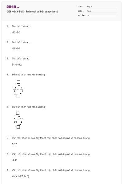 Giải toán 6 Bài 3: Tính chất cơ bản của phân số
