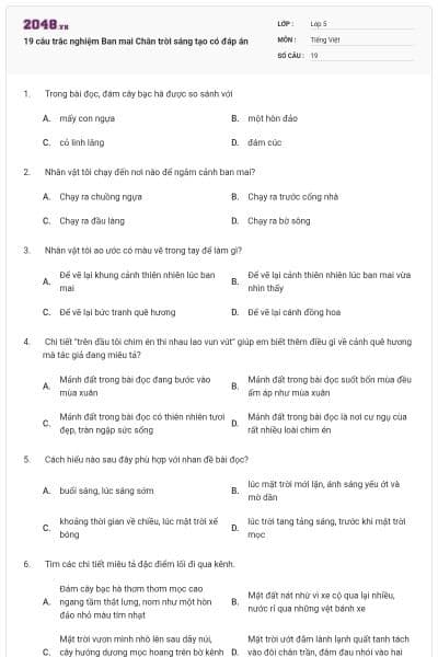 19 câu trắc nghiệm Ban mai Chân trời sáng tạo có đáp án