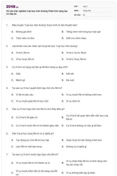 20 câu trắc nghiệm Lớp học trên đường Chân trời sáng tạo có đáp án