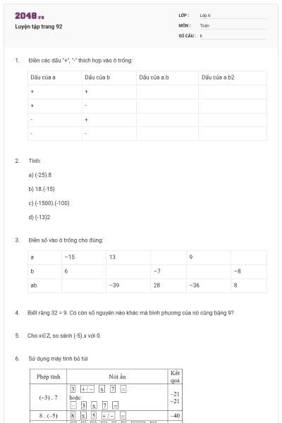 Luyện tập trang 92