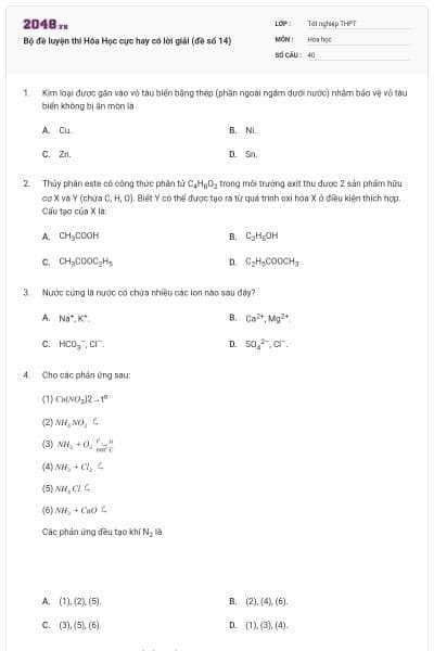 Bộ đề luyện thi Hóa Học cực hay có lời giải (đề số 14)