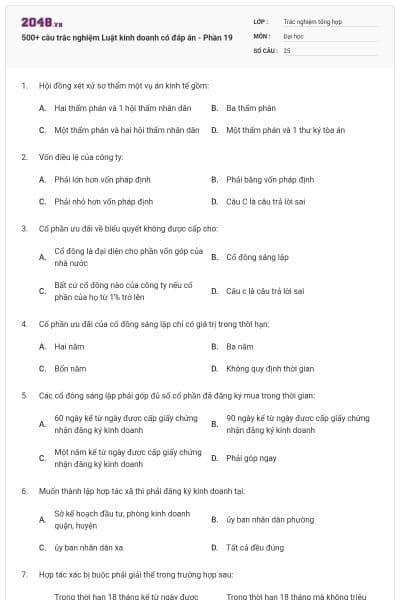 500+ câu trắc nghiệm Luật kinh doanh có đáp án - Phần 19