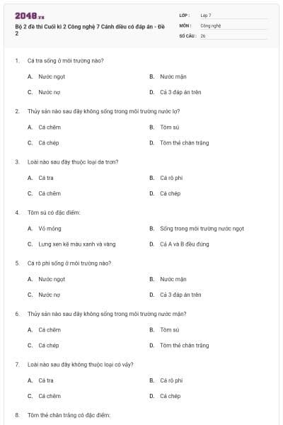 Bộ 2 đề thi Cuối kì 2 Công nghệ 7 Cánh diều có đáp án - Đề 2